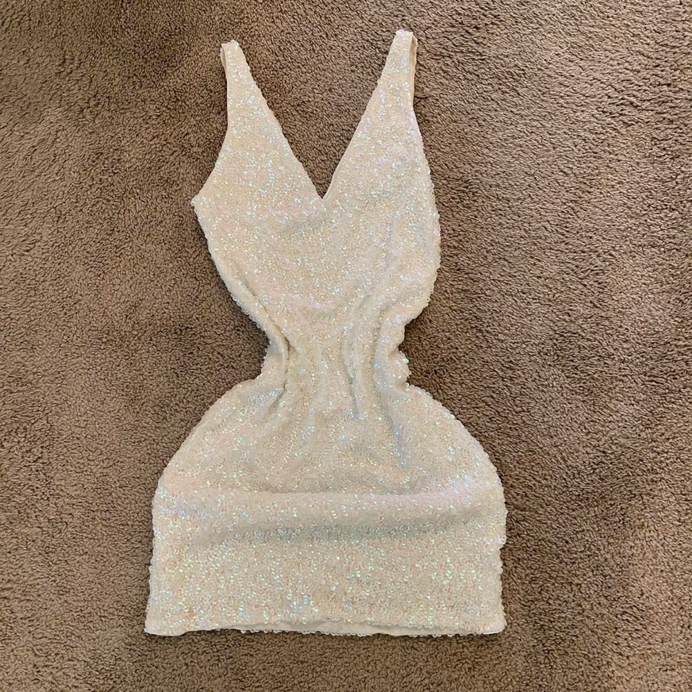 Revolve superdown inspired *for exposure* white mini sequin bodycon dress.